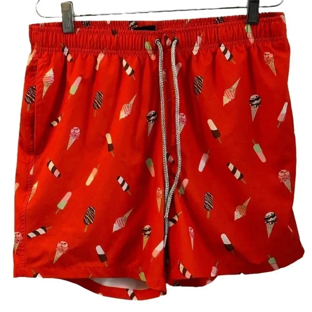 Rainforest swim shorts inner netting removed, size L ice cream cone print